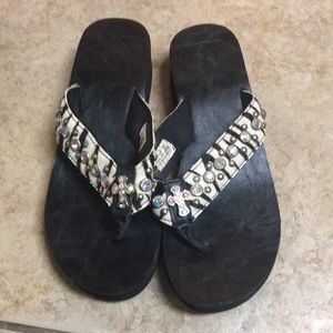 Zebra jeweled flip flops